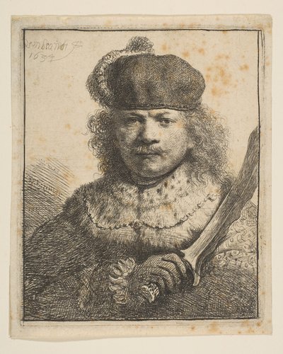 Rembrandt mit erhobenem Säbel, 1634 von Rembrandt van Rijn